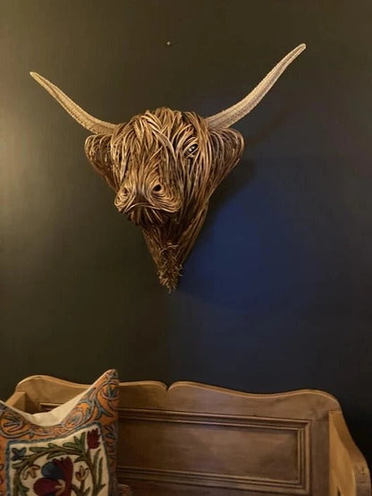 Handcrafted Wall-Mounted Cow Sculpture Rustic Highland Cattle Decor