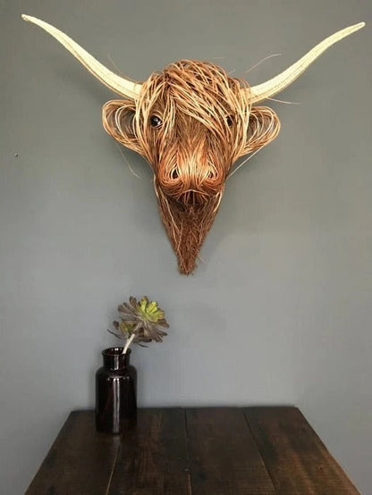 Handcrafted Wall-Mounted Cow Sculpture Rustic Highland Cattle Decor