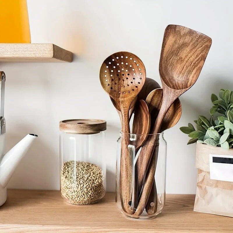 5-Piece Kitchen Utensil Set with Ergonomic Handles for Mixing and Serving