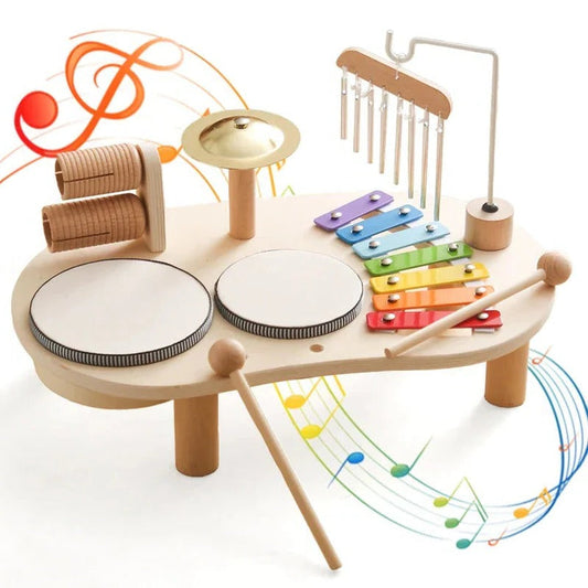 Wooden Musical Toy Station for Toddlers with Drum Xylophone and More