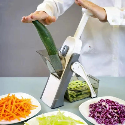 5-in-1 Vegetable Slicer with 5 Blades and Integrated Collecting Tray