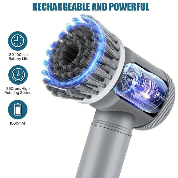 Cordless Turbo Spin Scrubber with Rechargeable Battery and 6 Brushes