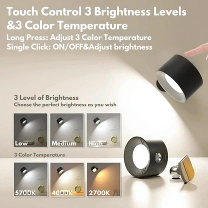 Rechargeable Wall Light With 360° Magnetic Rotation and Touch Control
