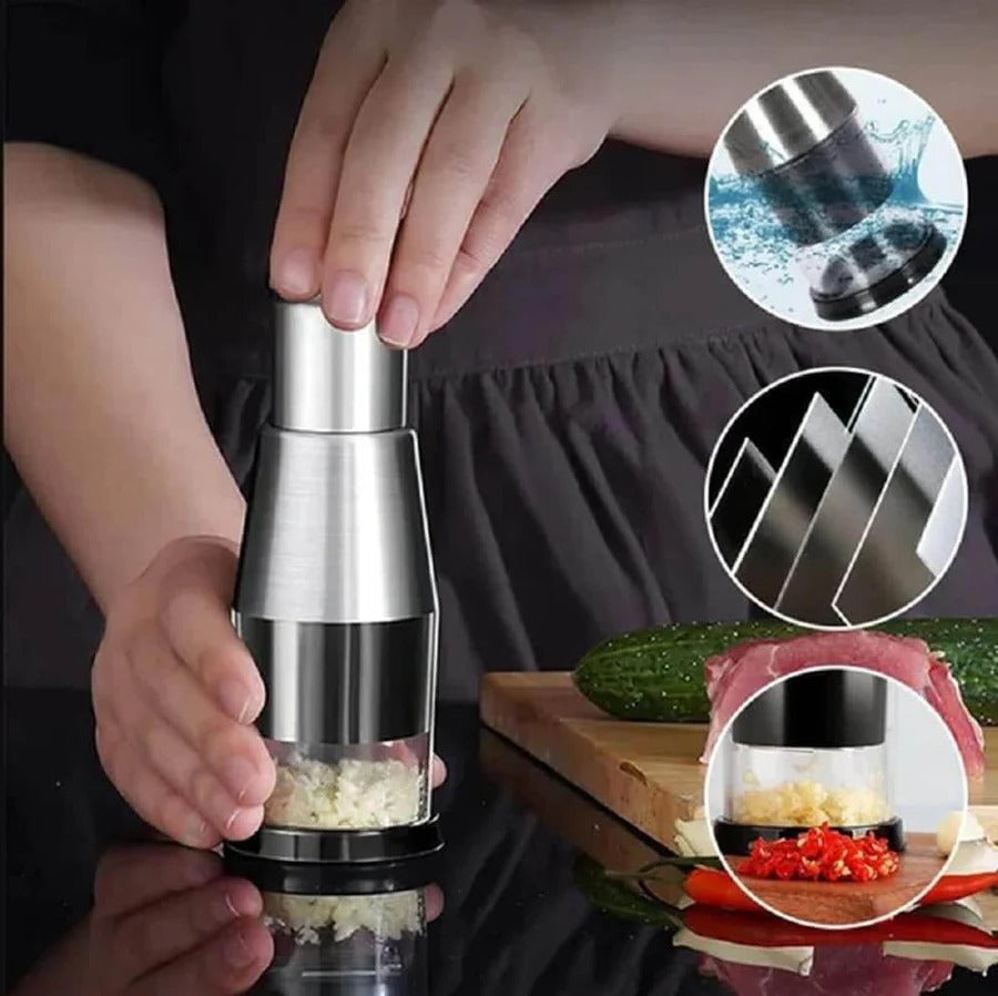 Manual Stainless Steel Food Chopper with Integrated Bowl for Easy Meal Prep