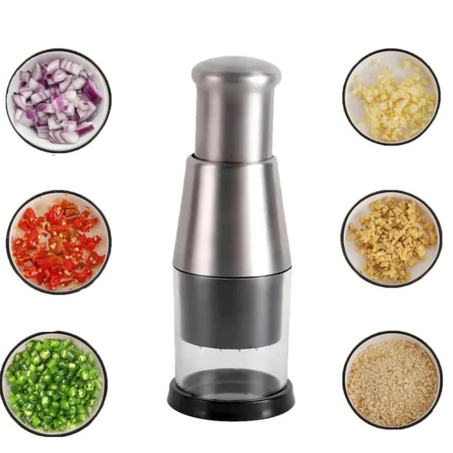 Manual Stainless Steel Food Chopper with Integrated Bowl for Easy Meal Prep