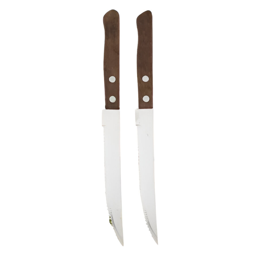 Stainless Steel Serrated Steak Knife Set with Wooden Handles, 6-Piece