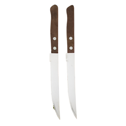 Stainless Steel Serrated Steak Knife Set with Wooden Handles, 6-Piece