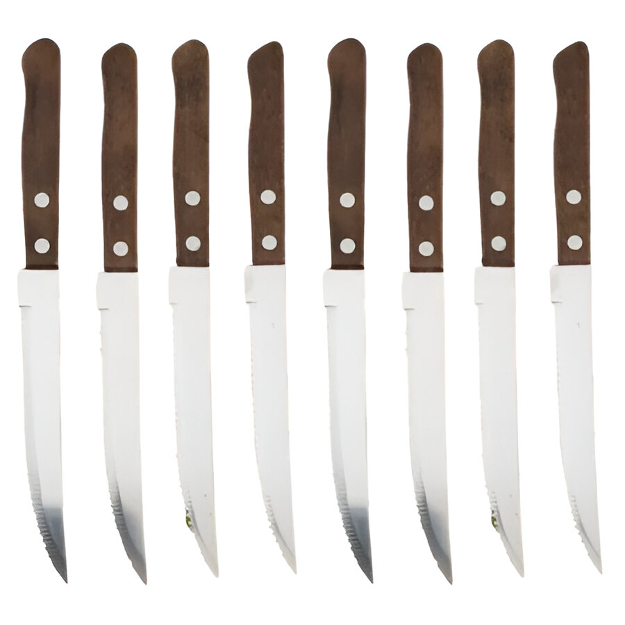 Stainless Steel Serrated Steak Knife Set with Wooden Handles, 6-Piece