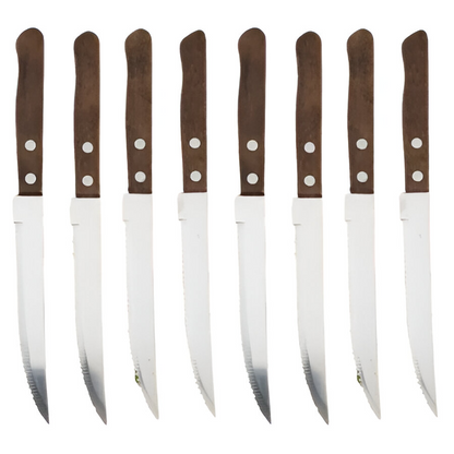 Stainless Steel Serrated Steak Knife Set with Wooden Handles, 6-Piece