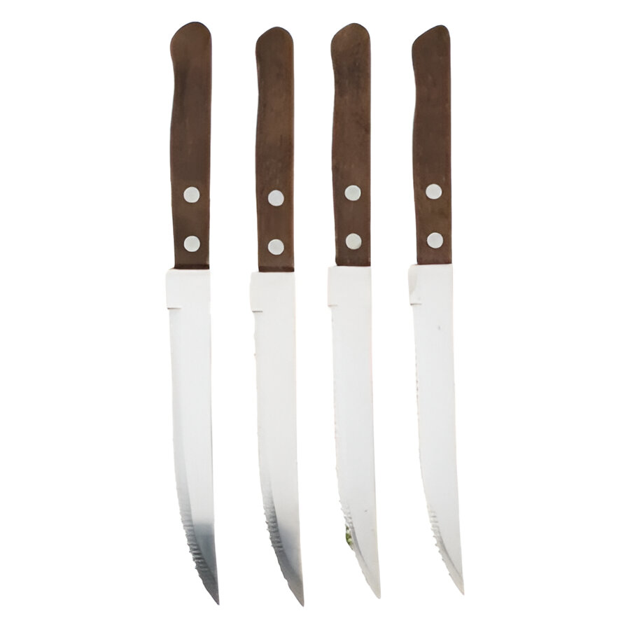Stainless Steel Serrated Steak Knife Set with Wooden Handles, 6-Piece
