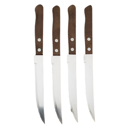 Stainless Steel Serrated Steak Knife Set with Wooden Handles, 6-Piece