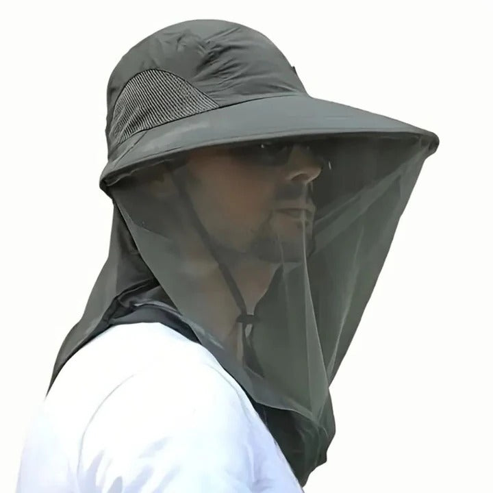 Wide Brim Outdoor Hat with Mesh, Detachable Face & Neck Cover