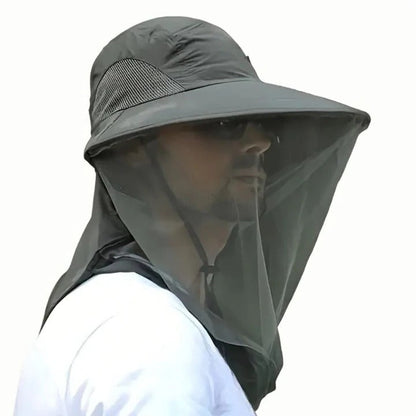 Wide Brim Outdoor Hat with Mesh, Detachable Face & Neck Cover