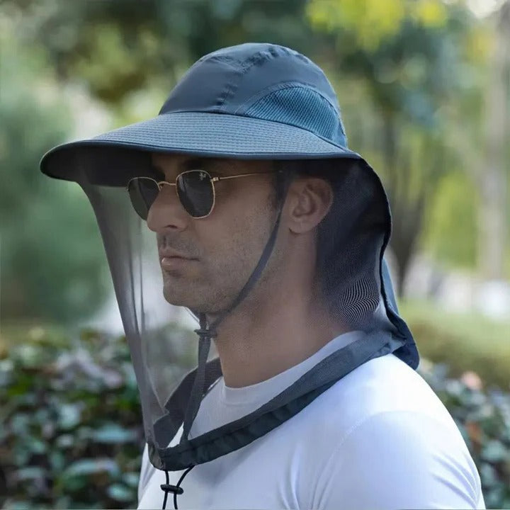 Wide Brim Outdoor Hat with Mesh, Detachable Face & Neck Cover