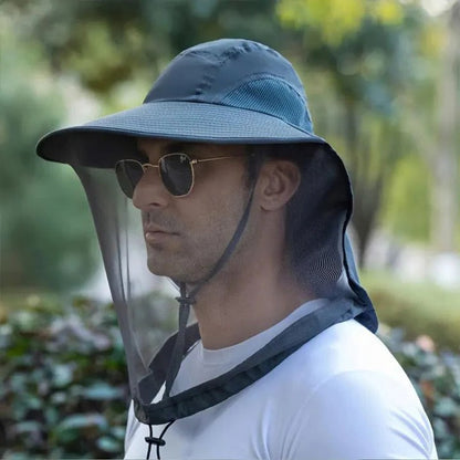Wide Brim Outdoor Hat with Mesh, Detachable Face & Neck Cover