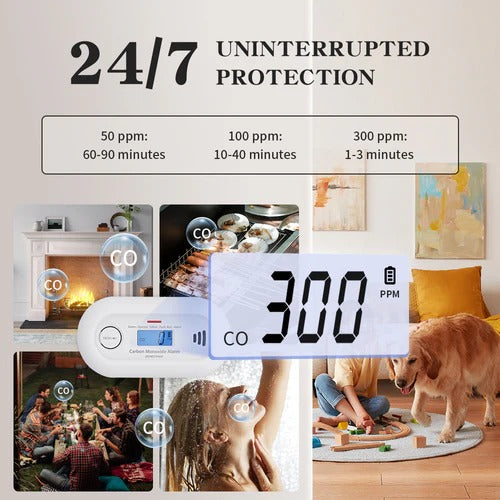 Smart Carbon Monoxide Detector With 10-Year Battery, LCD Display, and Loud Alarm