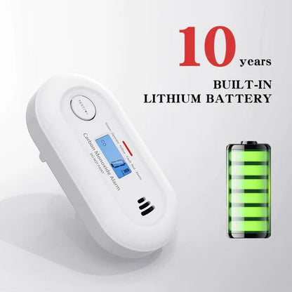 Smart Carbon Monoxide Detector With 10-Year Battery, LCD Display, and Loud Alarm