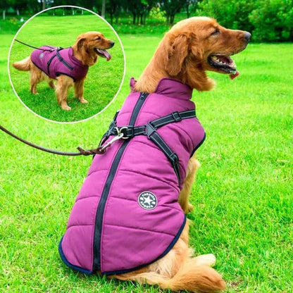 Waterproof Windproof Sherpa Lined Dog Jacket With Built-In Harness