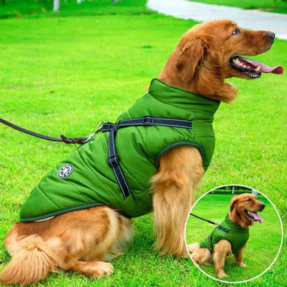 Waterproof Windproof Sherpa Lined Dog Jacket With Built-In Harness