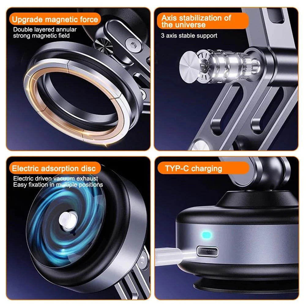 Magnetic Phone Holder With Power-Grip Suction And 360° Rotation
