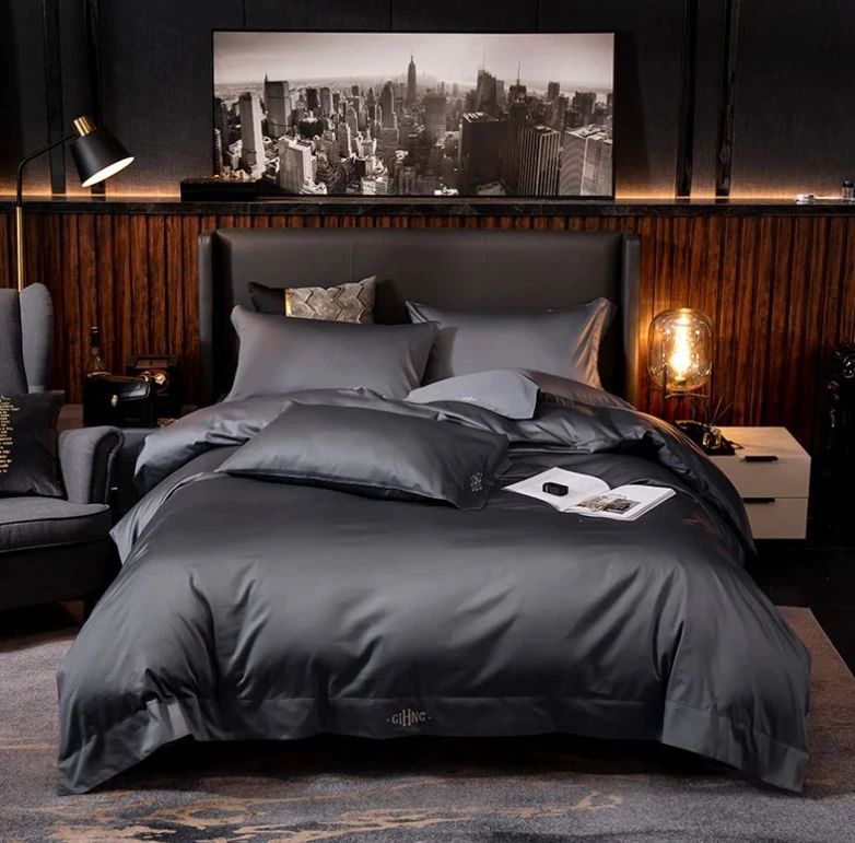 Modern Black Cotton Bedding Set