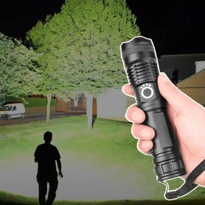 XHP50 LED Rechargeable Tactical Flashlight with Zoom and USB Charging