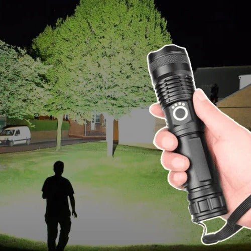 XHP50 LED Rechargeable Tactical Flashlight with Zoom and USB Charging