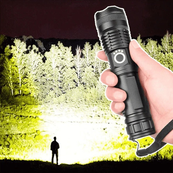 XHP50 LED Rechargeable Tactical Flashlight with Zoom and USB Charging