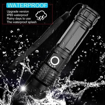 XHP50 LED Rechargeable Tactical Flashlight with Zoom and USB Charging