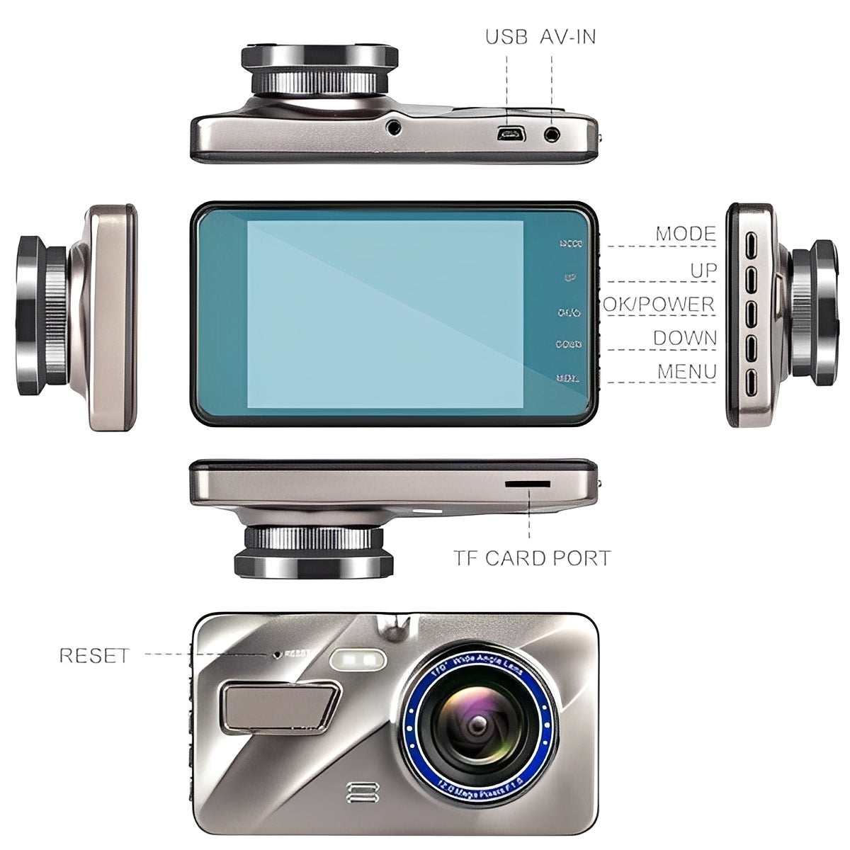 Wireless Front and Rear Dash Cam with Night Vision and 4 Inch Screen