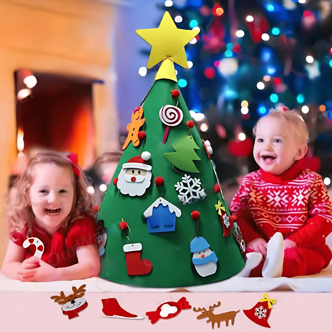 Fabric Children's Christmas Tree with Felt Ornaments
