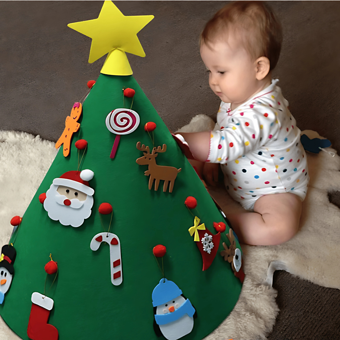 Fabric Children's Christmas Tree with Felt Ornaments