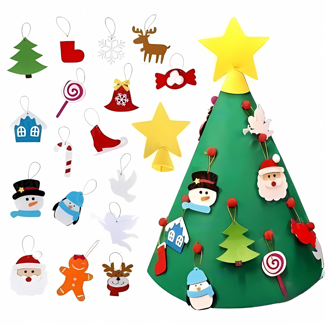 Fabric Children's Christmas Tree with Felt Ornaments