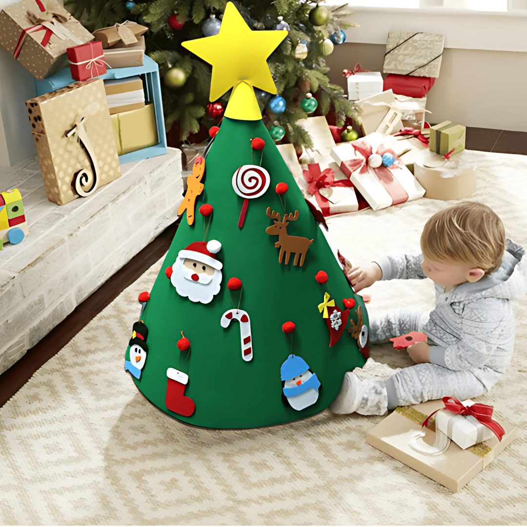 Fabric Children's Christmas Tree with Felt Ornaments