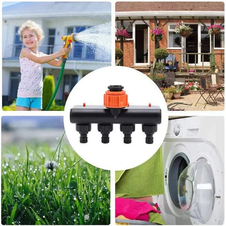 4-Way Metal Garden Hose Splitter with Adjustable Flow Valves