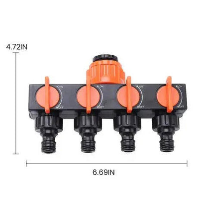 4-Way Metal Garden Hose Splitter with Adjustable Flow Valves
