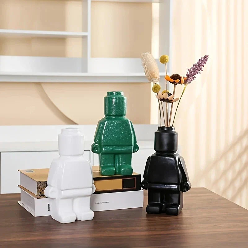 Contemporary Figurine Ceramic Vase with Bicolor Design