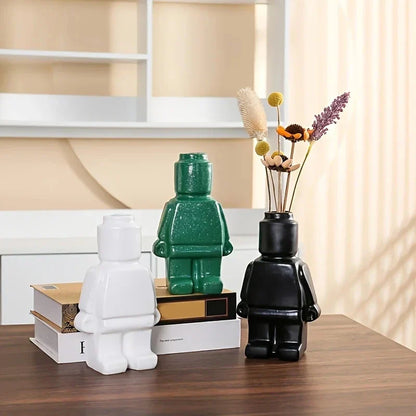 Contemporary Figurine Ceramic Vase with Bicolor Design