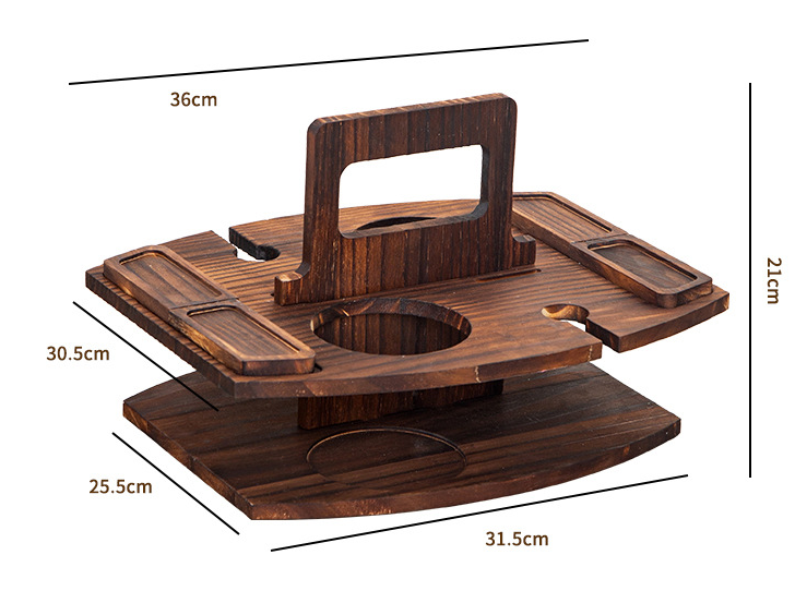 Rustic Wooden Picnic Wine Table with Glass Holders
