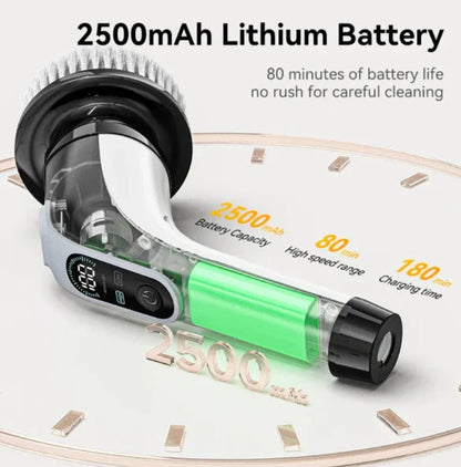 Cordless Rechargeable Electric Scrubber With Adjustable Handle And 7 Brush Heads