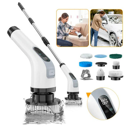 Cordless Rechargeable Electric Scrubber With Adjustable Handle And 7 Brush Heads