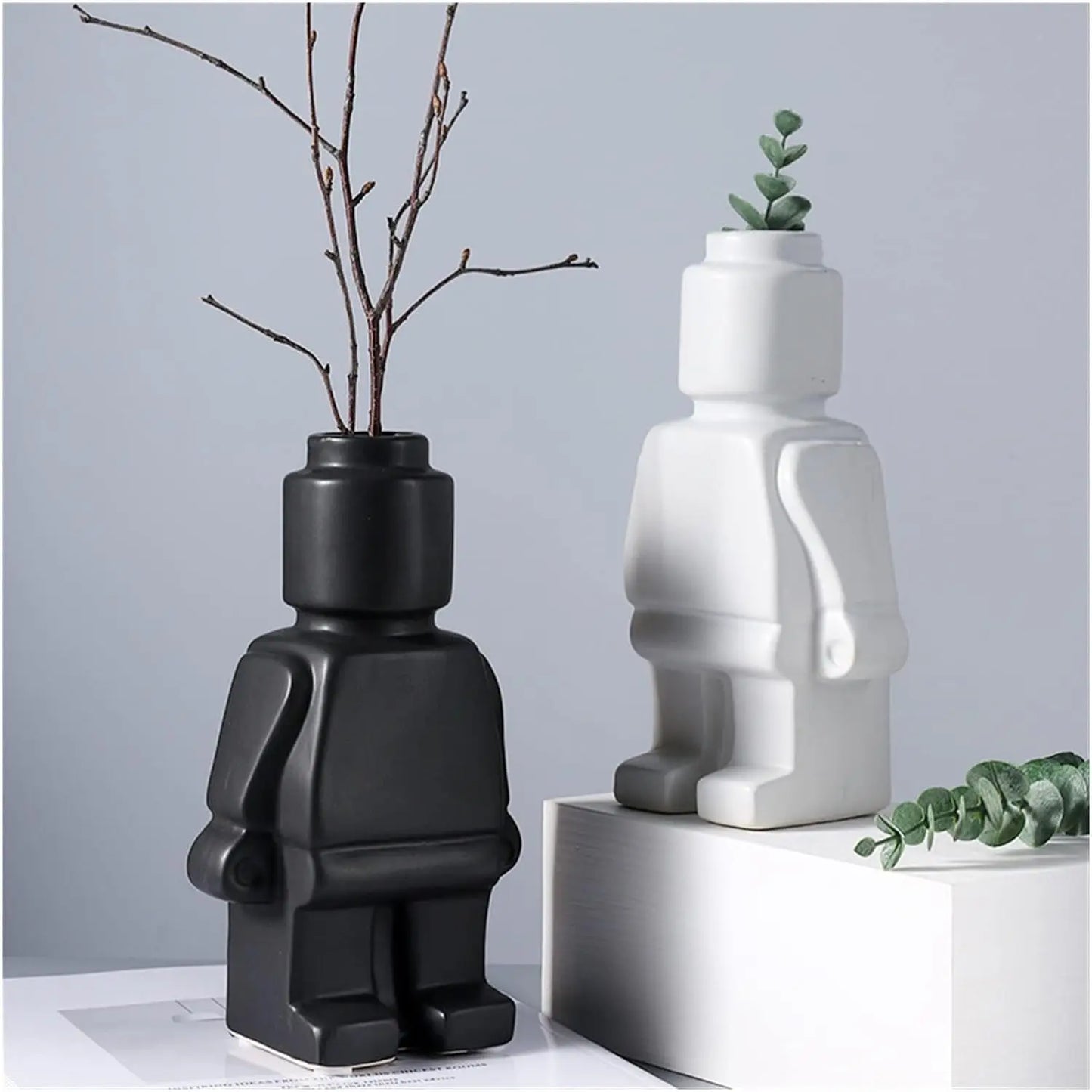 Contemporary Figurine Ceramic Vase with Bicolor Design