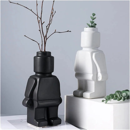 Contemporary Figurine Ceramic Vase with Bicolor Design