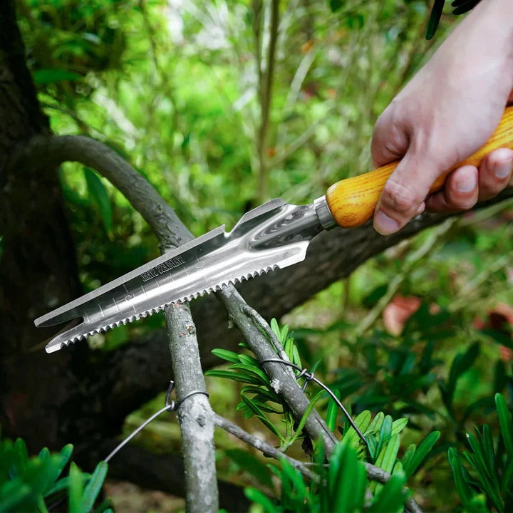 5-in-1 Stainless Steel Weed Puller Tool with Beech Wood Handle