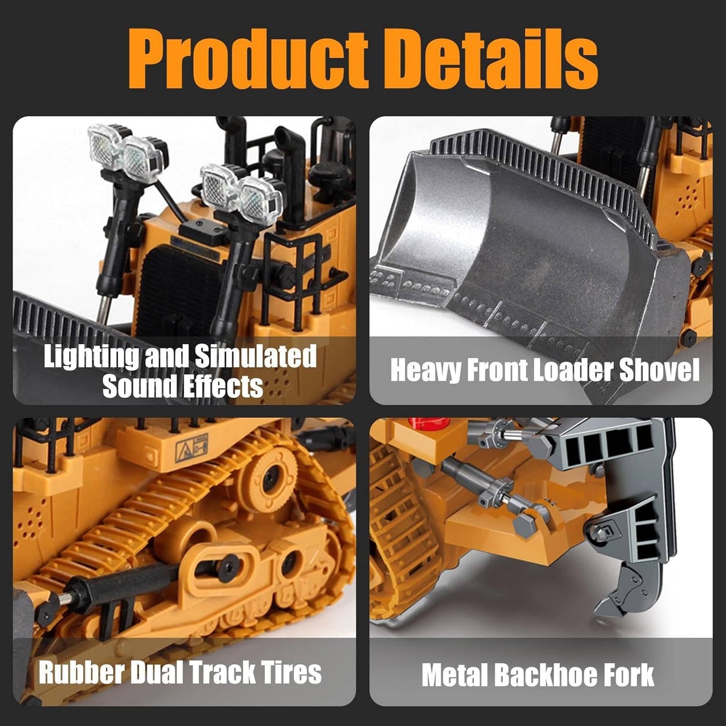 4WD Remote Control Construction Vehicle Toy with Excavator Bulldozer Dump Truck