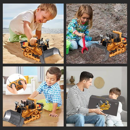 4WD Remote Control Construction Vehicle Toy with Excavator Bulldozer Dump Truck