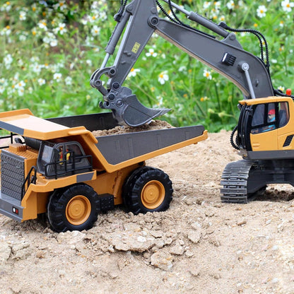4WD Remote Control Construction Vehicle Toy with Excavator Bulldozer Dump Truck