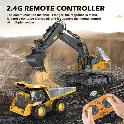 4WD Remote Control Construction Vehicle Toy with Excavator Bulldozer Dump Truck