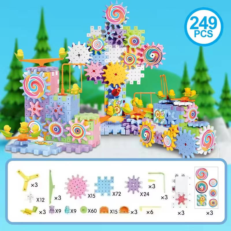 263 Pcs Kids Building Blocks Kit With Motorized Gears STEM Toy