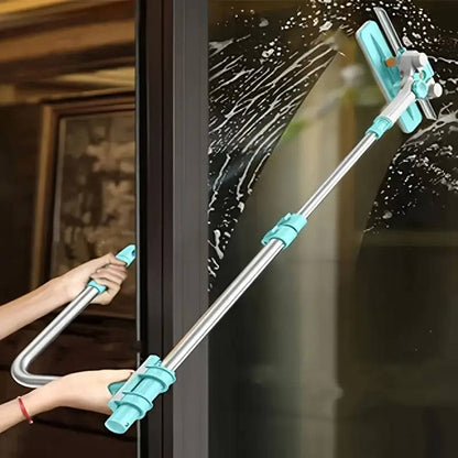 Telescopic Long Handle Window Cleaner Brush with Rotating Microfiber Head